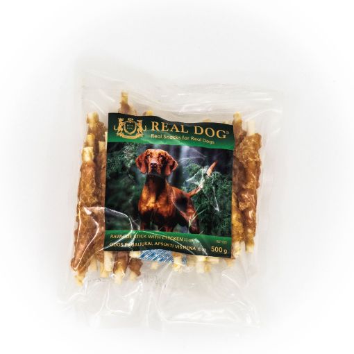 RD-105 REAL DOG SNACKS Odos pagaliukai, apsukti vištiena 11cm 500g paveikslėlis