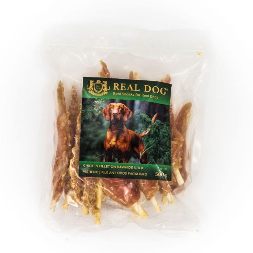RD-106 REAL DOG SNACKS Vištienos file ant odos pagaliukų (plunksnos) 500g paveikslėlis