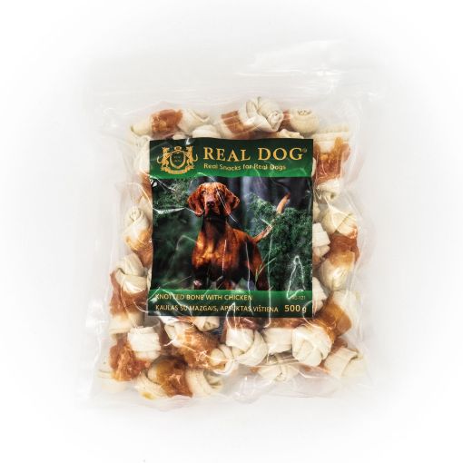 RD-121 REAL DOG SNACKS Kaulas su mazgais, apsuktas vištiena 500g paveikslėlis