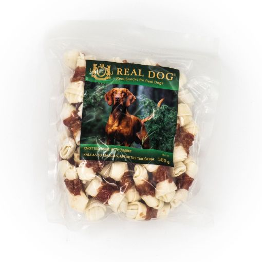 RD-141 REAL DOG SNACKS Kaulas su mazgais, apsuktas triušiena 500g paveikslėlis