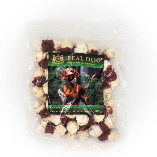 RD-142 REAL DOG SNACKS Kaulas su mazgais, apsuktas ėriena 500g paveikslėlis