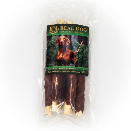 RD-160 REAL DOG SNACKS Žaliaminės odos ritinys su ėriena 25cm 500g paveikslėlis